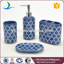 Hot venda azul cerâmica hotel banheiro acessórios com decalque
